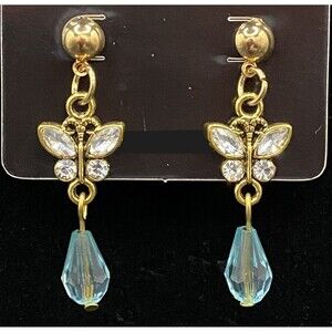 Handmade Butterfly with Clear & Light Blue Crystal Bead Earrings by Neanie-Bot